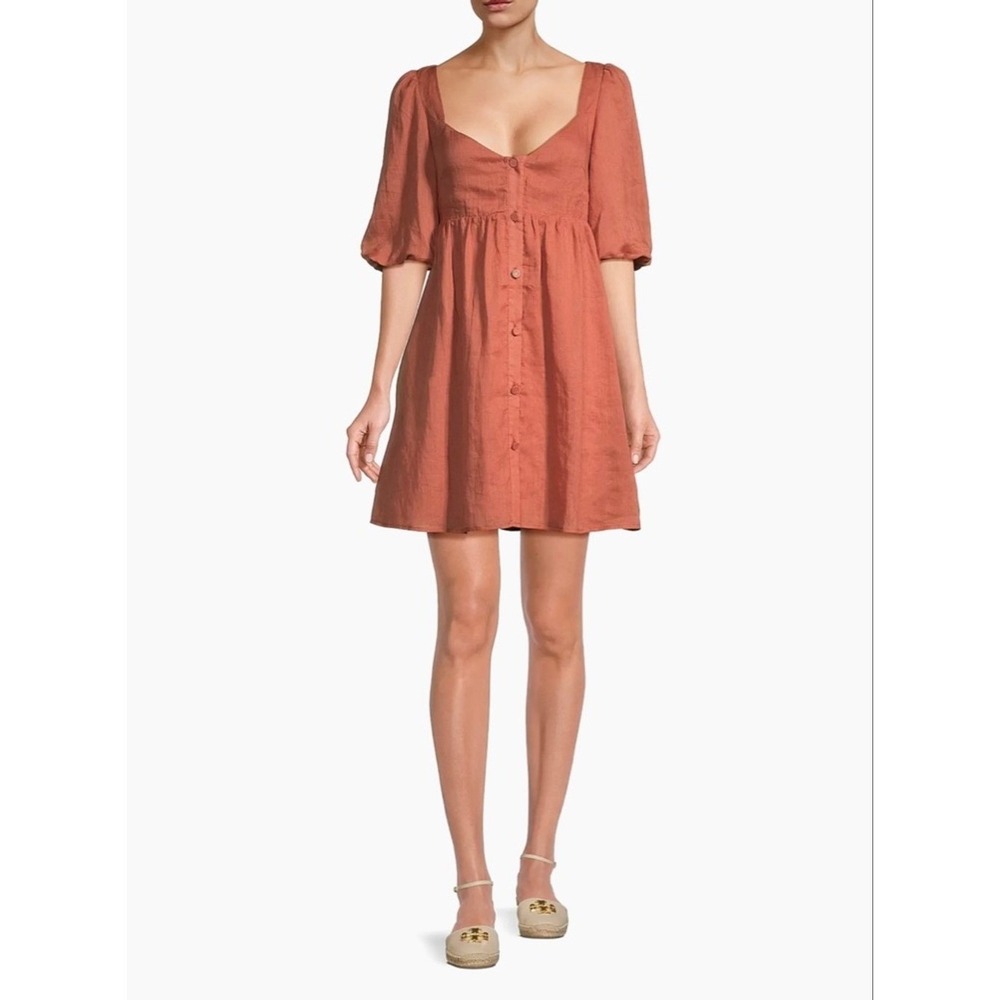 Sancia‎ The Amalia Dress In Watermelon Large Puff Sleeve Button Front $249